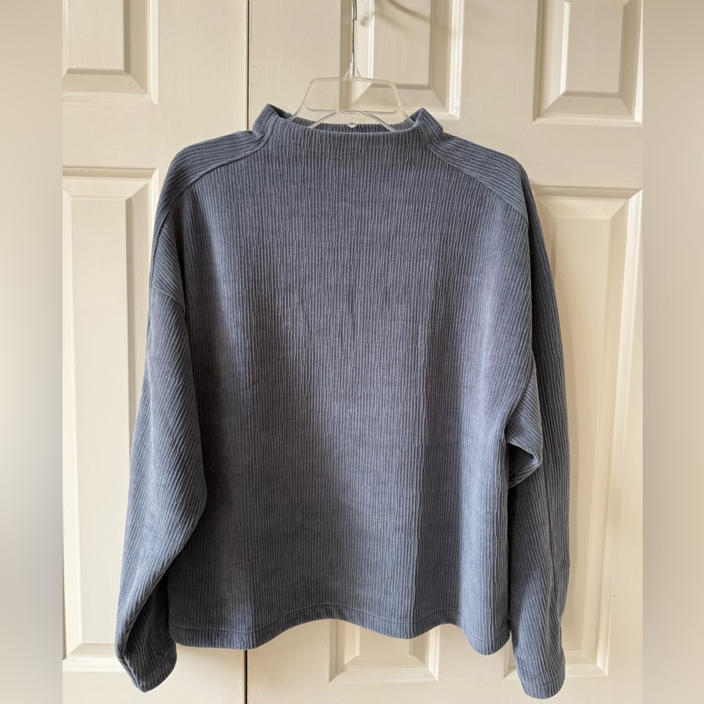 Madewell Women’s Teapot Blue Jacquard Long Sleeve Funnel Neck Top Large
